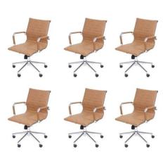 Imagem de Kit 6 Cadeiras para Escritorio Diretor Esteirinha com Relax 3301 Castanho