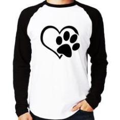 Imagem de Camiseta Raglan Coração Patinha Manga Longa - Foca Na Moda