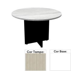 Imagem de Mesa de Reunião Redonda 110 x 110 cm Pé Painel PE25 em MDP Nogueira CasaBlanca e Base Branca