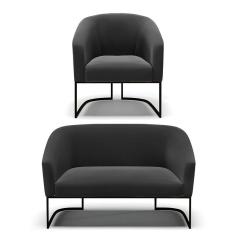 Imagem de Sofá Namoradeira E Poltrona Base Industrial Preto Stella Suede D03 - D'rossi Cor Preto