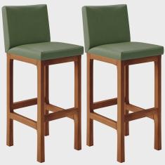 Imagem de Kit 02 Banquetas Altas Para Cozinha Sala De Jantar Fixa Alya L02 Facto Verde Musgo - Lyam Decor