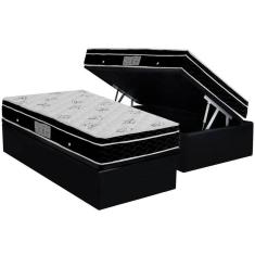 Imagem de Cama Box Baú Solteiro: Colchão Molas Bonnel Ortobom Nanolastic Physical Spring + Base CRC Suede Black(88x188)