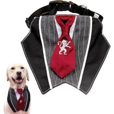 Imagem de Coleira bandana de casamento para cães com gravata borboleta, fantasias formais de cachorro de smoking ajustável, presentes de aniversário de noivado para cães pequenos, médios e grandes (modelo de