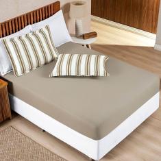 Imagem de Jogo De Lençol Solteiro Marim Malha 100% Algodão 2 Peças Caqui
