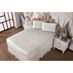 Imagem de Jogo De Cama Queen Lençol + Fronhas Malha Gel Prático Liso 3 Pç Palha