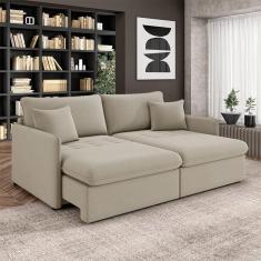 Imagem de Sofá Reclinável E Retrátil Gandalf Bipartido 154cm Caixa Zero Com Almofadas Veludo Bege