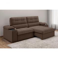 Imagem de Sofá Stylus 2,10m Retrátil-reclinável Com Porta Copos E Cooler Suede Marrom - X Sofás