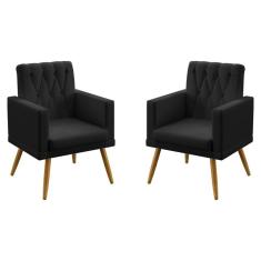 Imagem de Kit 2 Poltronas Nina Com Rodapé e Botões em Capitonê Para Sala de Estar Couro Artificial  Aradecor