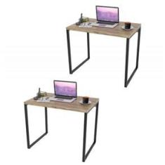 Imagem de Kit 2 Mesas de Escritório 90cm Estilo Industrial Carvalho