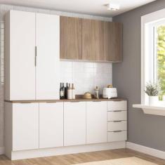 Imagem de Cozinha Modulada 4 Peças com Tampo 2 Aéreos 5 Portas e 2 Balcões Ipanema CabeCasa MadeiraMadeira Branco/Acácia