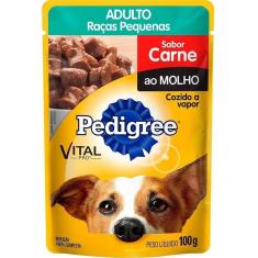 Imagem de Ração Úmida para Cachorro Pedigree Premium Adulto Raças Pequenas Sachê Carne 100g Embalagem c/ 18 unidades