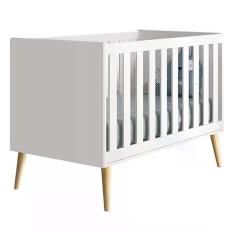 Imagem de Berço Mini Cama Theo Branco Fosco Com Pés Madeira Natural - Reller Móveis Branco Fosco