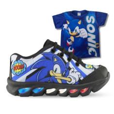 Imagem de Kit Tênis De Led Infantil Menino Masculino Sonic Boom + Camisa - Kids,