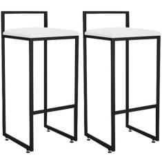 Imagem de Kit 02 Banquetas Alta Para Cozinha Sala De Jantar Hanna L02 Preto Corano Branco - Lyam Decor