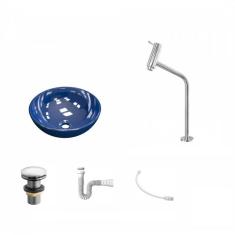 Imagem de Kit Cuba R35 Com Torneira Link 1062 Metal E Válvula Click 1 Polegada E Meia E Sifão Pvc E Flexível Compace  Escuro