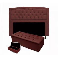 Imagem de Kit Cabeceira Solteiro Geovana 90 cm E Calçadeira 90 cm Suede Bordo