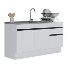 Imagem de Balcão Cozinha c/Rodapé Gabinete Pia 150cm 3 Ptas 1 Gav Veneza Multimóveis Mp2115.964 Branco/preto