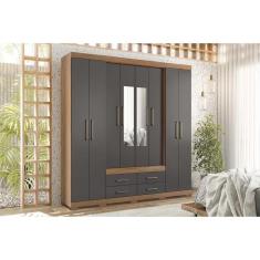 Imagem de Guarda Roupa 8 Portas E 4 Gavetas C- Espelho E Pés Nápoles Jatoba-grafitte - Santos Andirá