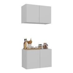 Imagem de Kit Armário De Cozinha E Balcão 2 Portas Multimóveis Mp2163 Branco Branco