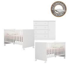 Imagem de Quarto de Bebê Berço Gemeos c/ Rodízios Colchão Light e Cômoda Doce So