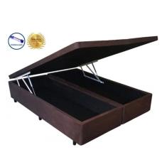 Imagem de Cama Box Baú Casal Marrom Bipartido Com Pistão A Gás - 138x188x41