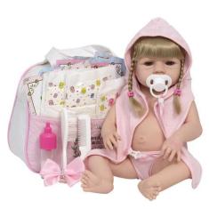 Imagem de Bebê Tipo Reborn Menina Loira Recém Nascida Vários Itens - Cegonha Reb
