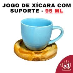 Imagem de Kit Porta Xícara Circular Com Xícara Em Porcelana Azul 95Ml