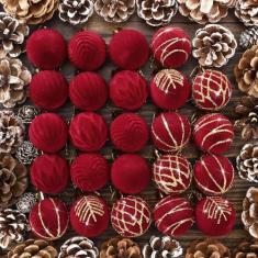Imagem de Namalu Conjunto de bolas de Natal de veludo, enfeites de árvore de Natal com glitter, enfeites de bola de Natal flocados, árvore de Natal de veludo, pendurada para decoração de festas internas e