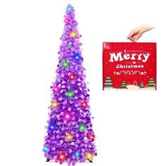 Imagem de MACTING Árvore de Natal de 1,8 m com luzes, árvore de tinsel pop-up de fácil montagem, árvore de necil dobrável com glitter para casa, festa, inverno, varanda, apartamento, decoração de Natal interna