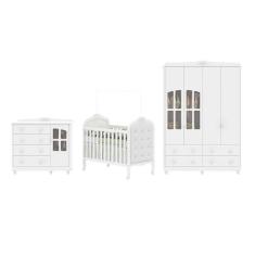 Imagem de Quarto de Bebê com Guarda Roupa Cômoda e Berço com Capitonê 100% MDF E