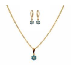 Imagem de Conjunto Infantil Colar Brinco Flor Margarida Folheado Ouro - MIXFOLHE