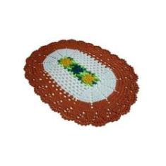 Imagem de Tapete De Porta Sala E Cozinha Crochê Oval Com Flor Laranja