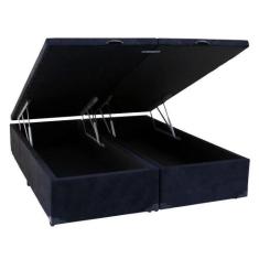 Imagem de Cama Box Baú Casal em Sued Preto Bipartido  com Pistão A Gás - 138x188