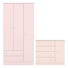 Imagem de Quarto de Bebê Doce Sonho com Roupeiro 2617 e Cômoda Sapateira 2561 Qmovi Rosa Acetinado
