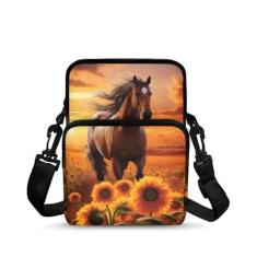 Imagem de BYCHECAR Bolsa tiracolo esportiva de viagem casual para crianças e adolescentes, Girassol de cavalo, One Size