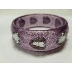 Imagem de pulseira bracelete de acrilico com glitter e chaton de coração roxo