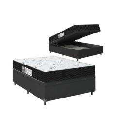 Imagem de Cama Box Baú Casal + Colchão D33 One Face - 61X138x188cm - Couro Preto