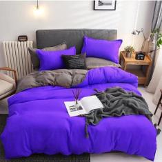 Imagem de Jogo De Cama King Size Casal 7 Peças Edredom Roxo Com Cinza - Casa Da