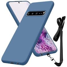 Imagem de HIYUUTTBS Compatível com Samsung Galaxy S10 capa de 6,1 polegadas, capa protetora de silicone líquido macio ao toque, alça de pescoço, capa protetora para celular não amarela, à prova de quedas, fina,