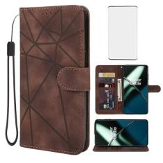 Imagem de Wanyuexes Capa para OnePlus 11, capa carteira One Plus 11 5G PHB110 com protetor de tela de vidro temperado, sensação de pele PU flip fólio suporte para cartão de crédito capa de telefone para OnePlus