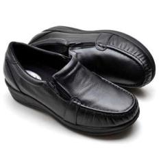 Imagem de Mocassim Feminino Ortopédico Couro Sapato Tenis Com Ziper Social Casual Enfermagem Confortavel Leve-Feminino