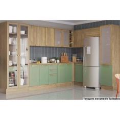 Imagem de Cozinha Completa Botanic 12 Peças (4 Armários + 3 Balcões + 2 Paneleiros + 3 Complementos) M647 Nogueira/Verde Oliva - Kappesberg