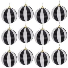 Imagem de 12 peças de enfeites de bola embrulhados com fio de Natal 60 mm bolas de doces de Natal decorativas de árvore de Natal para decoração de Natal