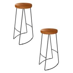 Imagem de Kit 2 Banqueta Alta Industrial Madeira Bancada Cozinha Aurora