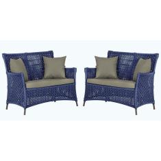 Imagem de 2 Sofás área Externa Igapó Alumínio Marrom Corda Náutica E8 Azul