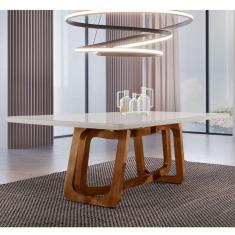 Imagem de Mesa em Madeira Maciça 220x110cm Tampo Vidro Genova Mobilare Cinamomo Imbuia/Off White