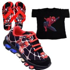 Imagem de Tenis De Led Infantil Homem Aranha + Chinelo + Camisa Lançamento