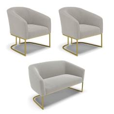 Imagem de Namoradeira e 2 Poltronas Industrial Dourado Stella Bouclê Cinza D03 - D`Rossi