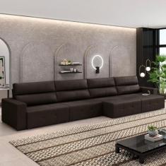 Imagem de Sofá Retrátil 6 Lugares 444cm 4 Módulos Nero Com Usb Couro Marrom G52