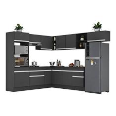 Imagem de Armário de Cozinha Completa de Canto com Rodapé Veneza Multimóveis V2083 Preto/branco